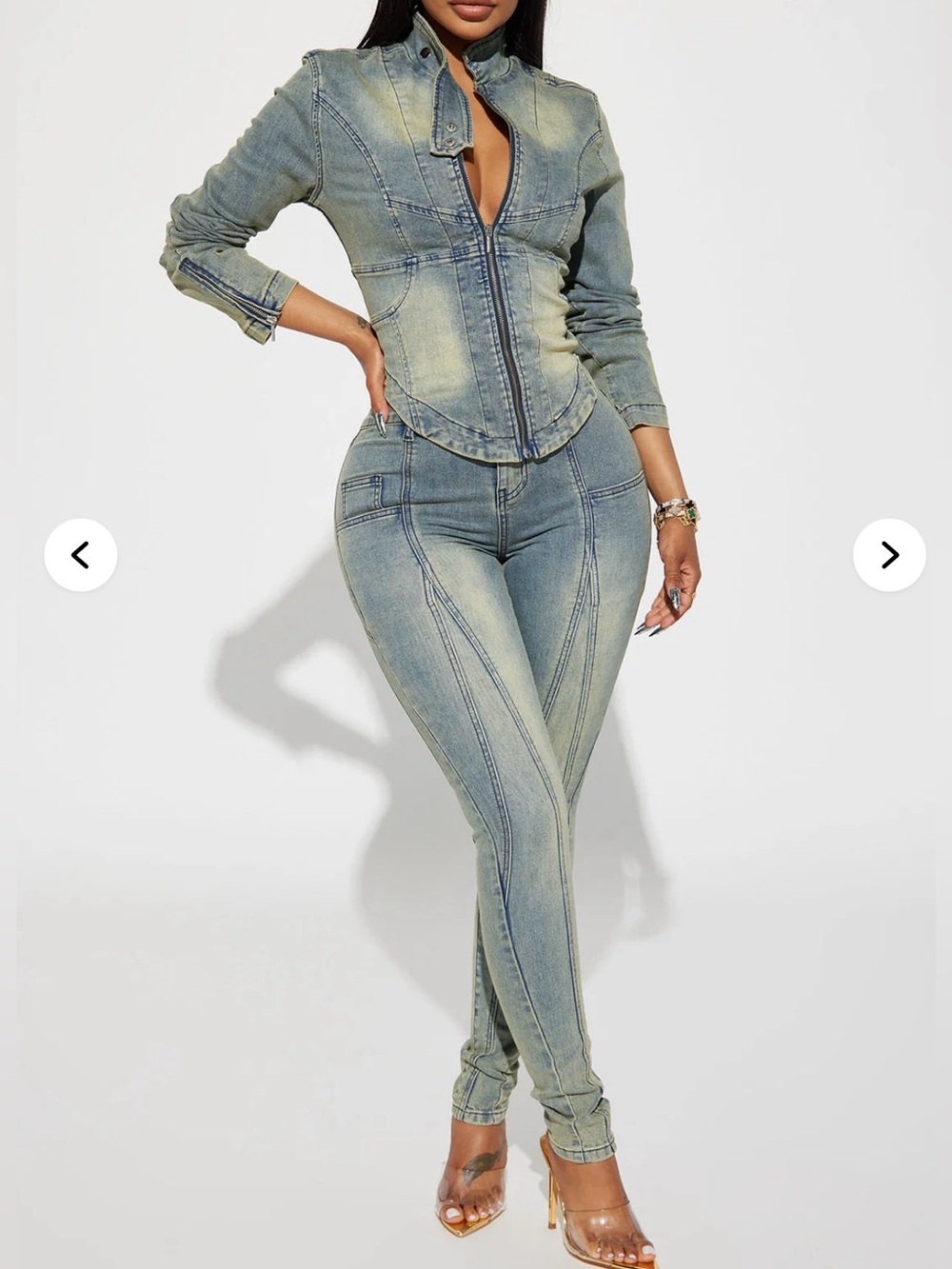 Fashion nova’s Moto Mayhem Stretch Denim Jacket— Medium Wash